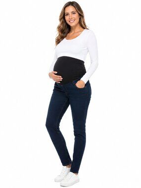 2/$20 Isabel Maternity Dark Skinny Jeggings Jeans Full Belly Panel Stretch Sz 10